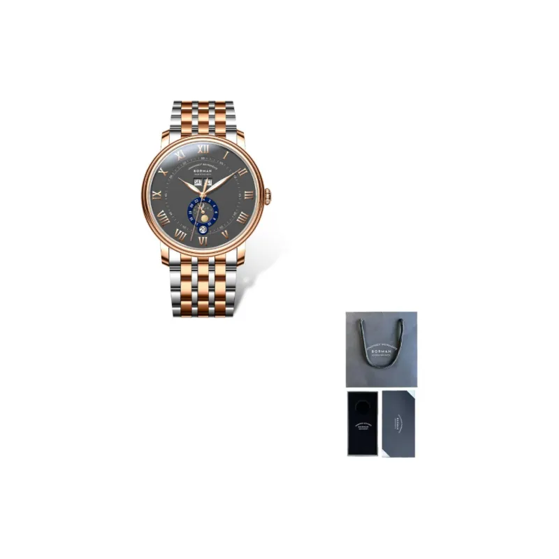 BORMAN Mechanical Movement Stainless Steel Watchband Men's Watches White Dial-7
