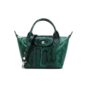 LONGCHAMP Le Pliage Cuir Cow Leather Dumpling Bag, One Shoulder Handbag Mini Women's Green Multicolor
