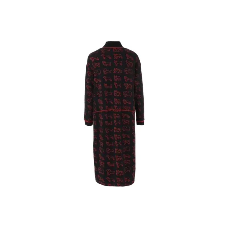 QIAOWANNI Long Sleeved Dresses Women's Hydrangea Dog Red Black-1
