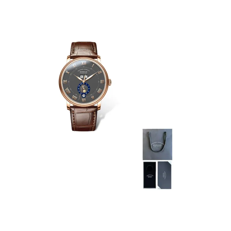 BORMAN Mechanical Movement Cowhide Strap Watch Men's Watches White Dial-7