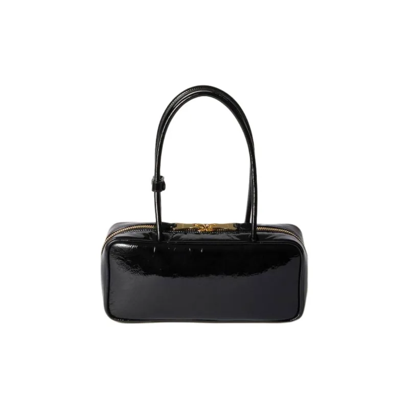 MIU MIU Naplak Lacquered Finish Sheepskin One Shoulder Handbags Women's Black-2