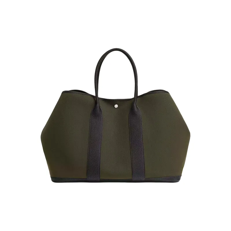 HERMES Garden Party Woolycot Canvas With Negonda Calfskin Handbag Women's Charcoal Black-0