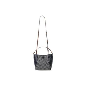 TORY BURCH McGraw Litchi Grain Leather Bucket Bags Shoulder Bag Crossbody Bag Handbag Small Size Women's Marine Blue