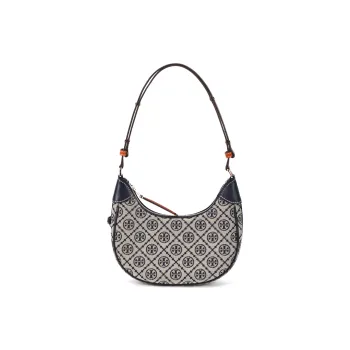 TORY BURCH T Monogram Leather Crescent Bag Handbag Shoulder Bag Women's Marine Blue