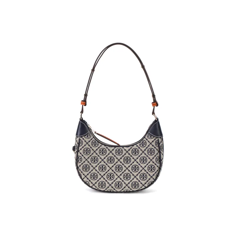TORY BURCH T Monogram Leather Crescent Bag Handbag Shoulder Bag Women's Marine Blue-0