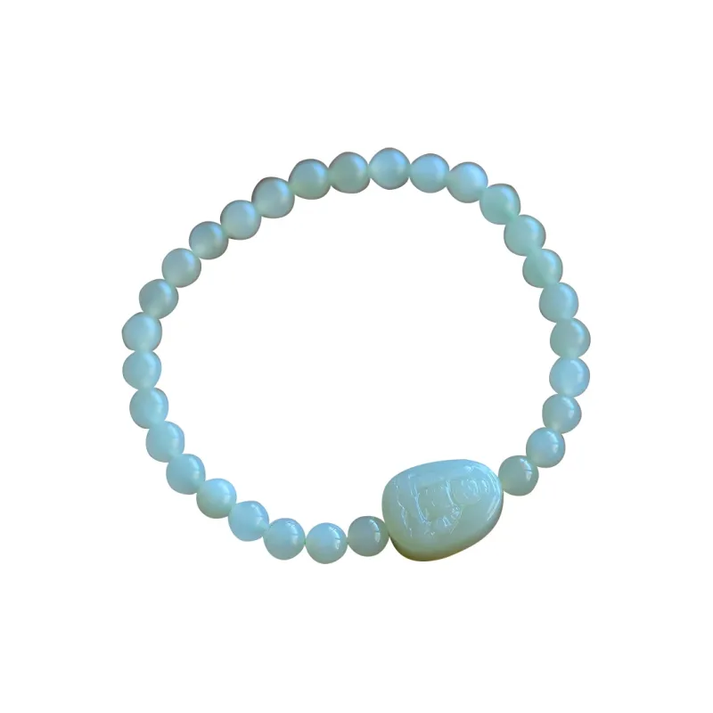 Cuiya Golden Building Hetian Jade Bracelets Pale Greenish-White Jade Unisex-34
