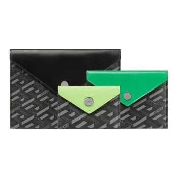 VERSACE Calfskin With Canvas Card Clip Clutch Unisex Green Multicolor