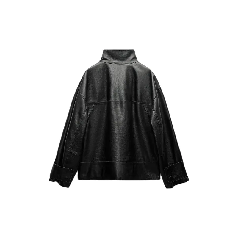 ZARA ZW Series Leather Jacket Women's Black-1