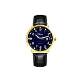 Gold Case Blue Dial Black Leather Strap