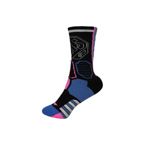 LiNing Badfive Mid-Calf Socks Unisex 1 Pack Black Fluorescent Numbers Pink