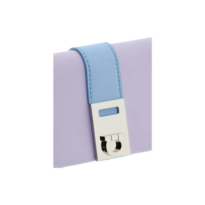 FERRAGAMO GANCINI Calfskin Wallet Women's Light Purple Sky Blue-4