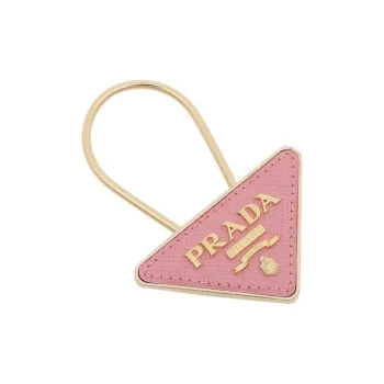 PRADA Leather Metal Keychains Unisex Pink