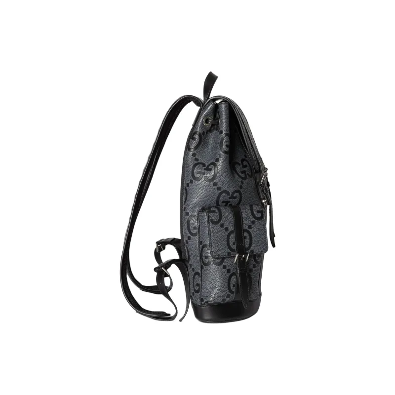 GUCCI Grained Leather Backpack Large Size Men's Gray & Black-2