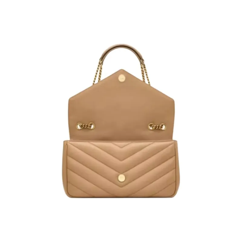 SAINT LAURENT LOULOU Sheepskin Envelope Bag Crossbody Bag Shoulder Bag Medium Size Women's Natural Brown Yellow-5