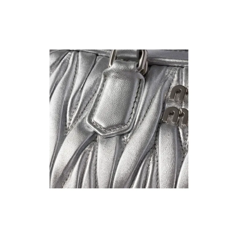 MIU MIU Arcadie Series Nappa Leather Shoulder Bag, Crossbody Bag, Handbag Mini Women's Silver-4
