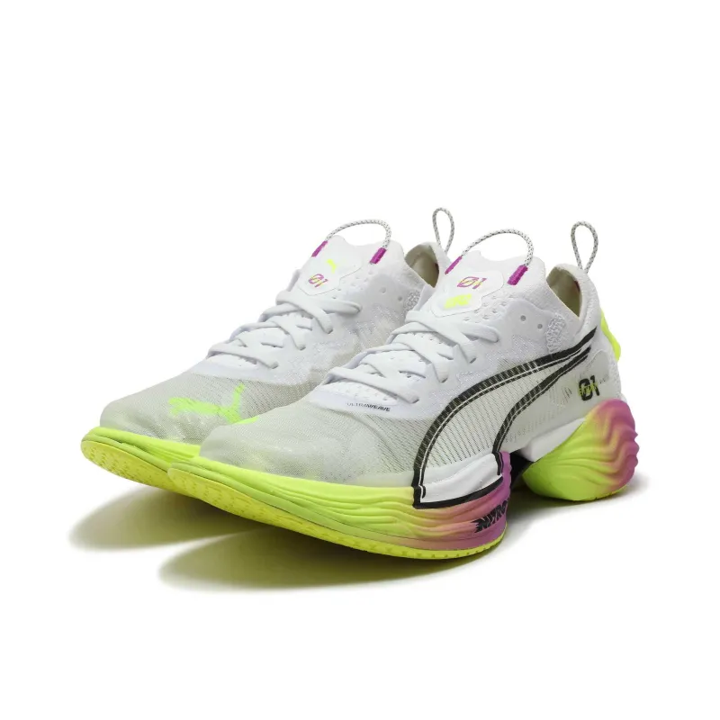 PUMA Cushioning And Breathable Low Top Running Shoes Women's White Yellow-3
