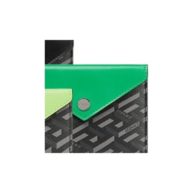 VERSACE Calfskin With Canvas Card Clip Clutch Unisex Green Multicolor-3