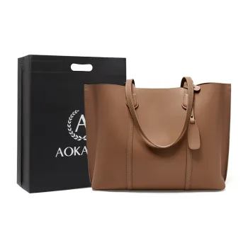 AOKANG Cow Leather Tote Bag, Shoulder Bag, Handbag, Schooling Bag Large Size Women's Coffee