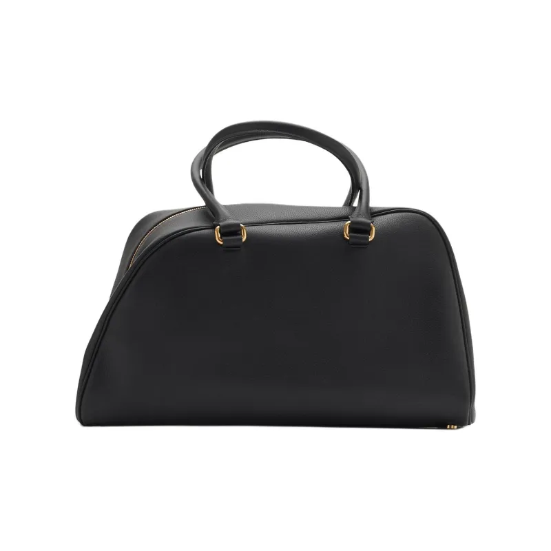 Burberry Shield Calfskin Bowling Bag Shoulder Bag Handbag Large Size Women's Black-2