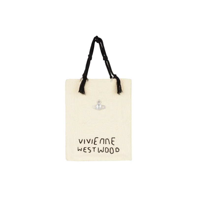 Vivienne Westwood Mabel Cotton Tote Bag, Shopping Bag, Handbag Large Size Women's White-0
