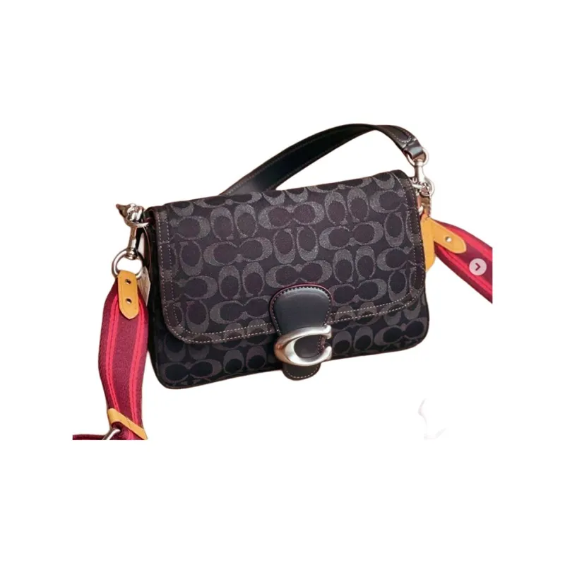 COACH Tabby Denim With Smooth Leather Saddle Bag Handbag Shoulder Bag Small Size Women's Black-2
