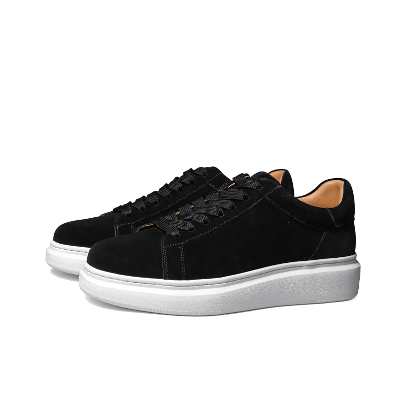 THOM WILLS Sports Casual Suede Brushed Shoes Low Top Skateboard Shoes Men's Black-1