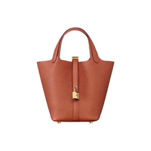 HERMES Picotin Lock Clemence Bullock Leather Bucket Bags Handbags Women's Brick Red