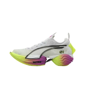 PUMA Cushioning And Breathable Low Top Running Shoes Women's White Yellow