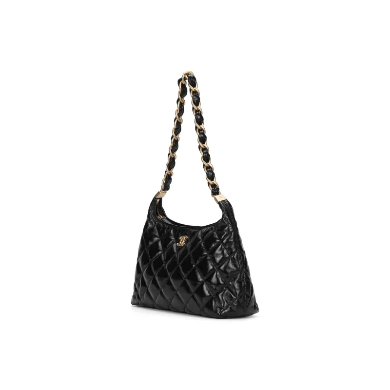 CHANEL Polished Lambskin Hobo Hippie Bag, Handbag, Shoulder Bag Tubas Women's Black-1