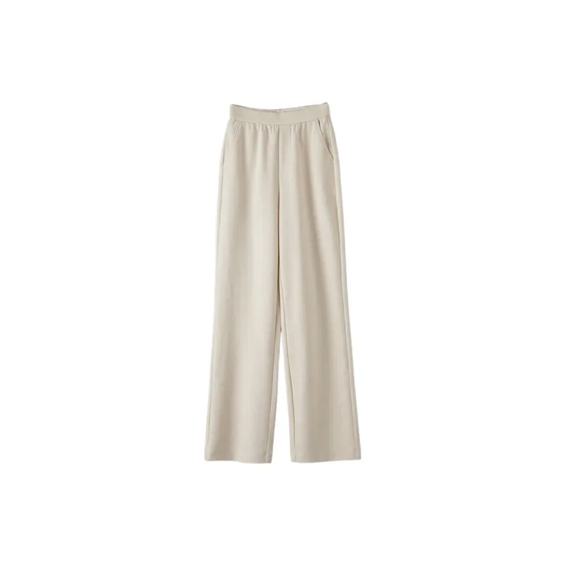 Late White Casual Pants Women's Beige Apricot-2