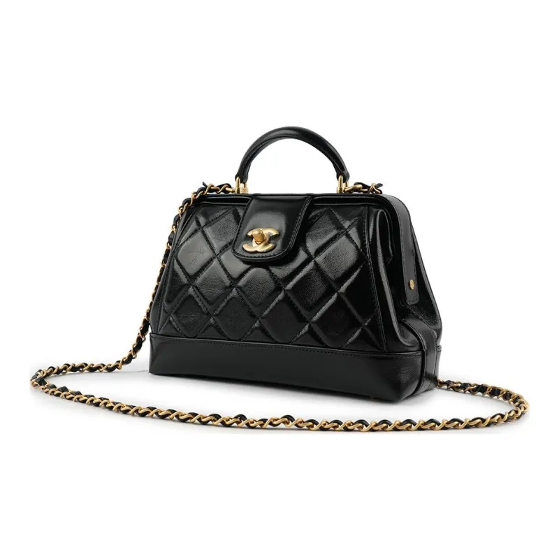 CHANEL 24A Lambskin Doctor Bag Handbag Women's Black-2