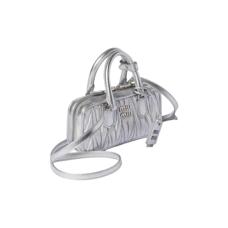 MIU MIU Arcadie Series Nappa Leather Shoulder Bag, Crossbody Bag, Handbag Mini Women's Silver-1