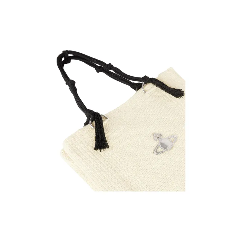 Vivienne Westwood Mabel Cotton Tote Bag, Shopping Bag, Handbag Large Size Women's White-2