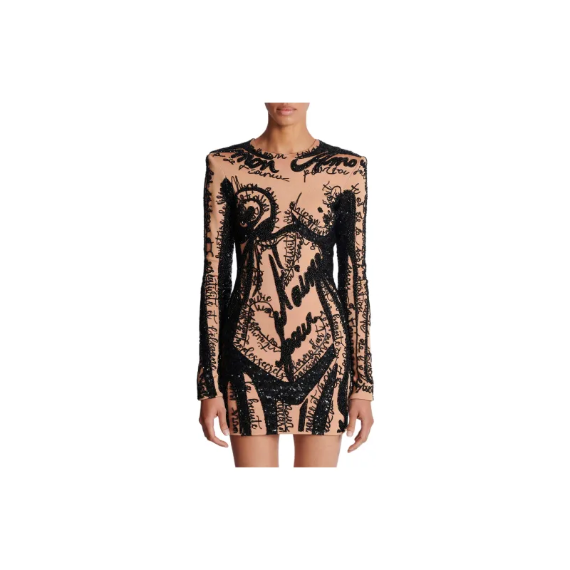 BALMAIN Embroidered body motif Mini Dress-2