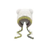 Milk White Bear Ear Multicolor Lace-Up Earflap Hat