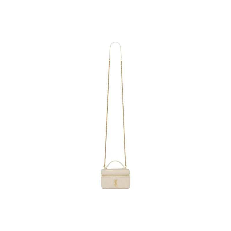SAINT LAURENT GABY Sheepskin One Shoulder Crossbody Portable Makeup Bag Women's Vintage White-1