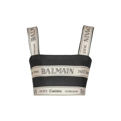 BALMAIN Logo Ribbon Jacquard Crop Top