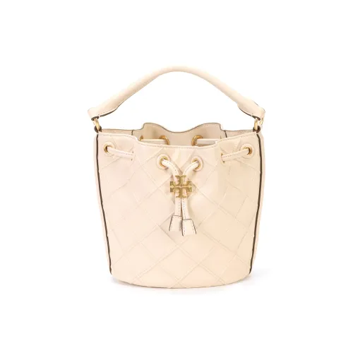 TORY BURCH Fleming Leather Bucket Bag One Shoulder Crossbody Handbag Small Size Women's Cream White