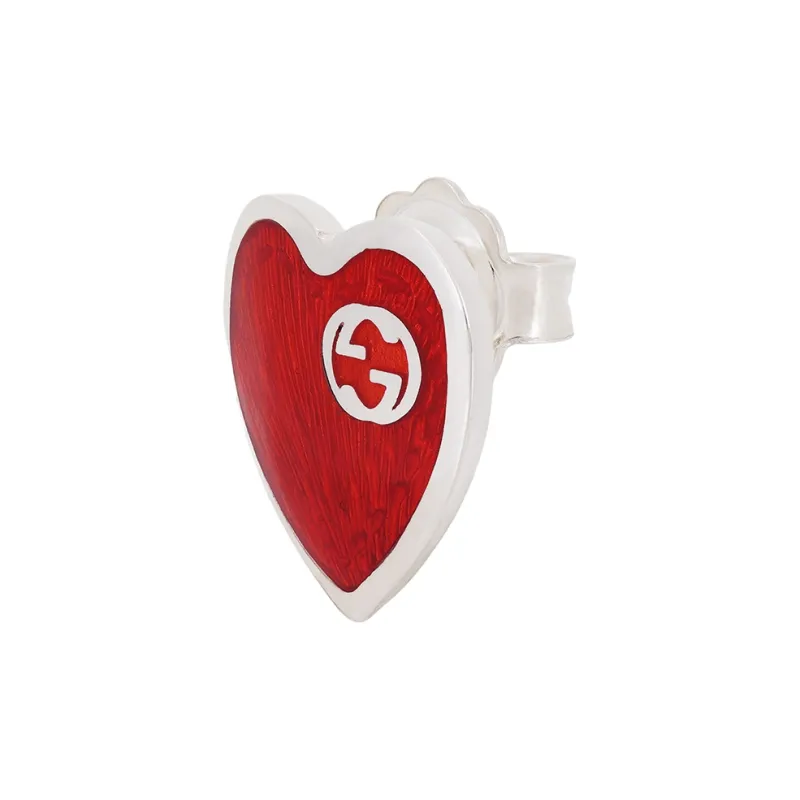 GUCCI GG 925 Sterling Silver Stud Earrings Women's Red-2