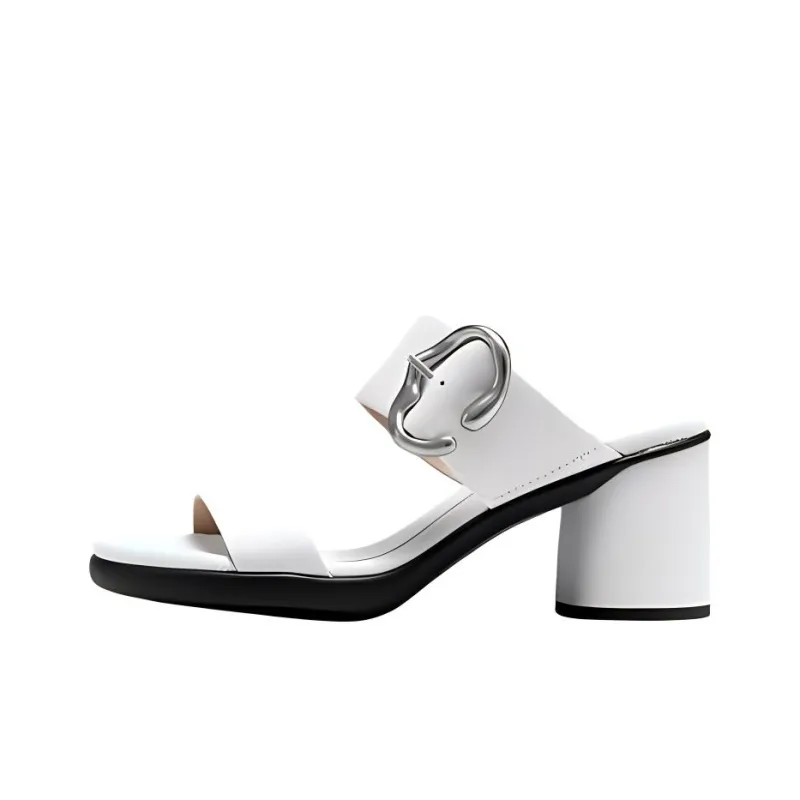Ecco Rubber Sole Abrasion Resistant Slide Slippers Women's White-0