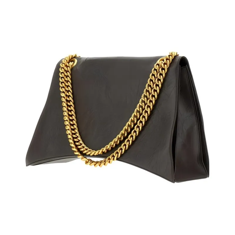 Balenciaga CRUSH Cow Leather Double Chain Bag, Crossbody Bag, Shoulder Bag Tubas Women's Brown-1