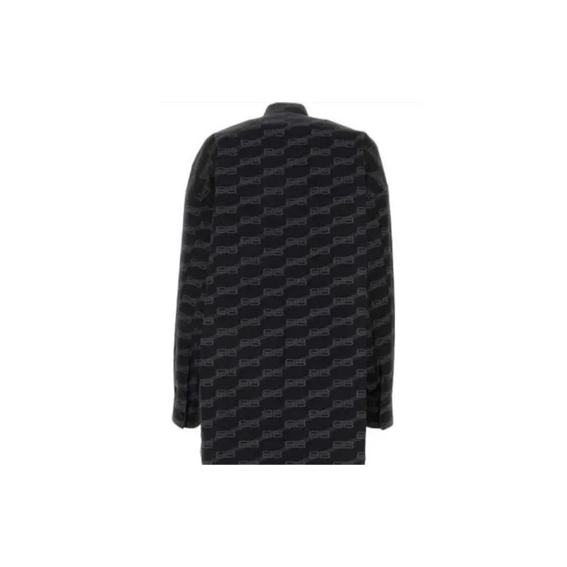 Balenciaga All Over Logo Printed Poplin Shirt Dress-2