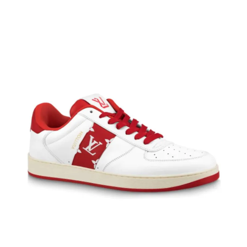 LOUIS VUITTON Rivoli Sneakers 'White With Red Side Monogram Band'-1