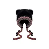 Black Bear Ear Multicolor Lace-Up Earflap Hat