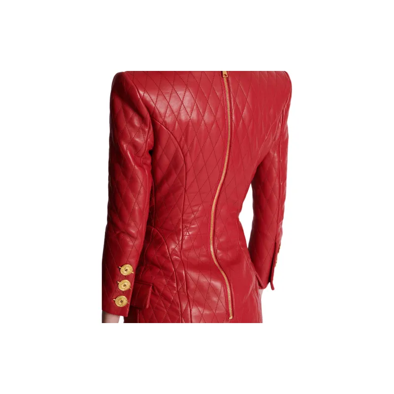 BALMAIN Short Quilted Leather Dress-7