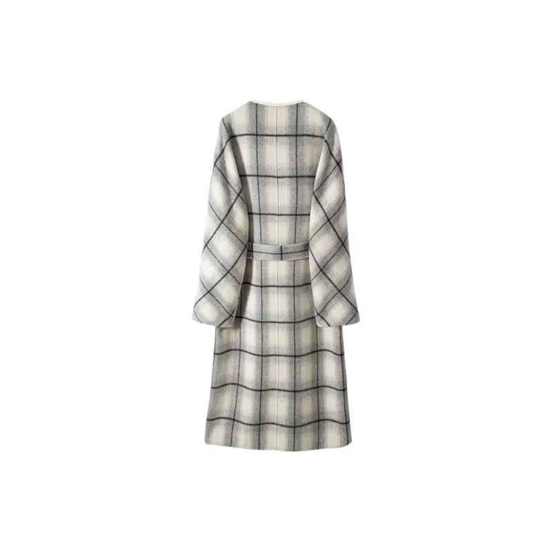 MOSIIMORII Coats Women's Light Gray Plaid-1