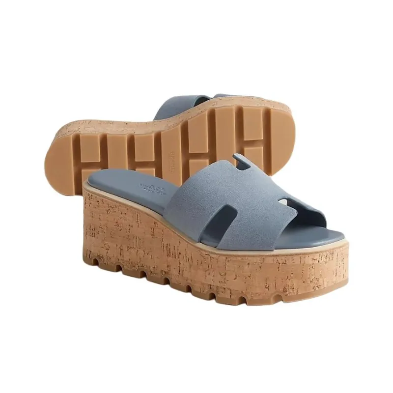 HERMES Eze Slide Slippers 6.6cm Women's Blue-3
