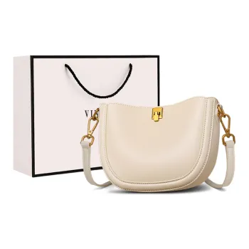 VINEY Cow Leather Shoulder Bag Crossbody Bag Saddle Bag Regular Women's Ecru