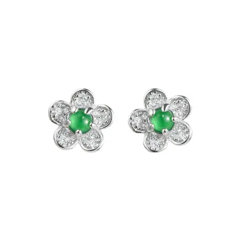 Oriental Jade Ice Type Jadeite Stud Earrings Women's