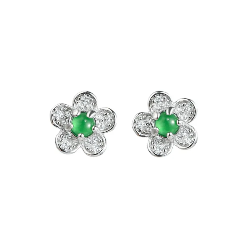 Oriental Jade Ice Type Jadeite Stud Earrings Women's-0